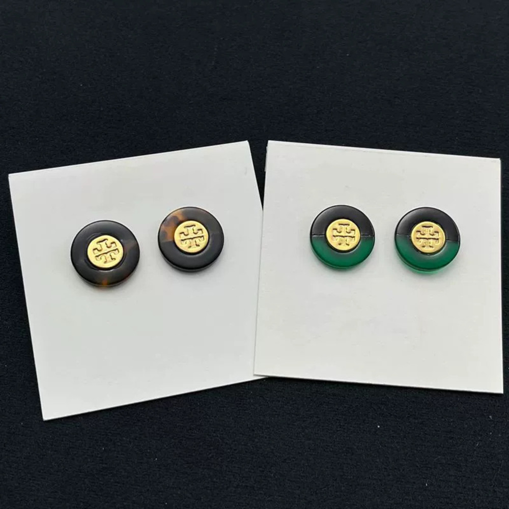 Tory Burch Gold Plated Copper Round Resin Stud Earrings Pair